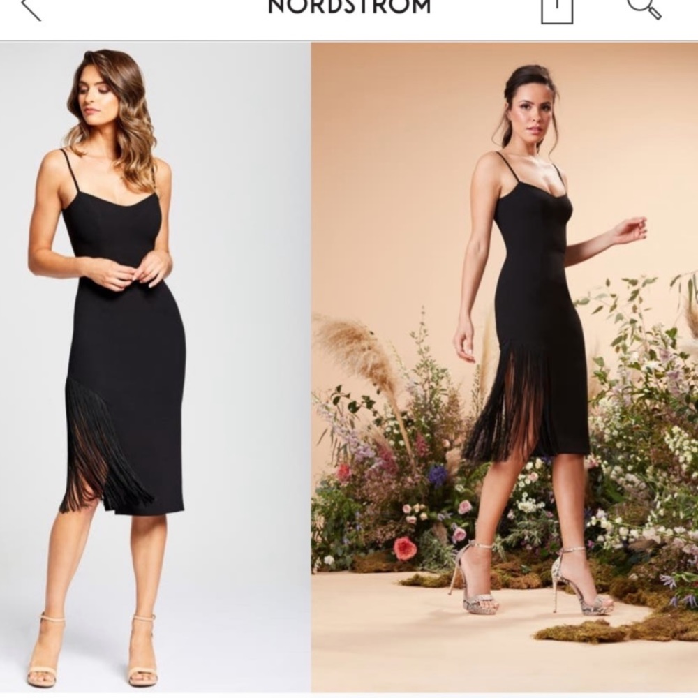 NEW Dress the Population Rory black fringe midi dress size XS